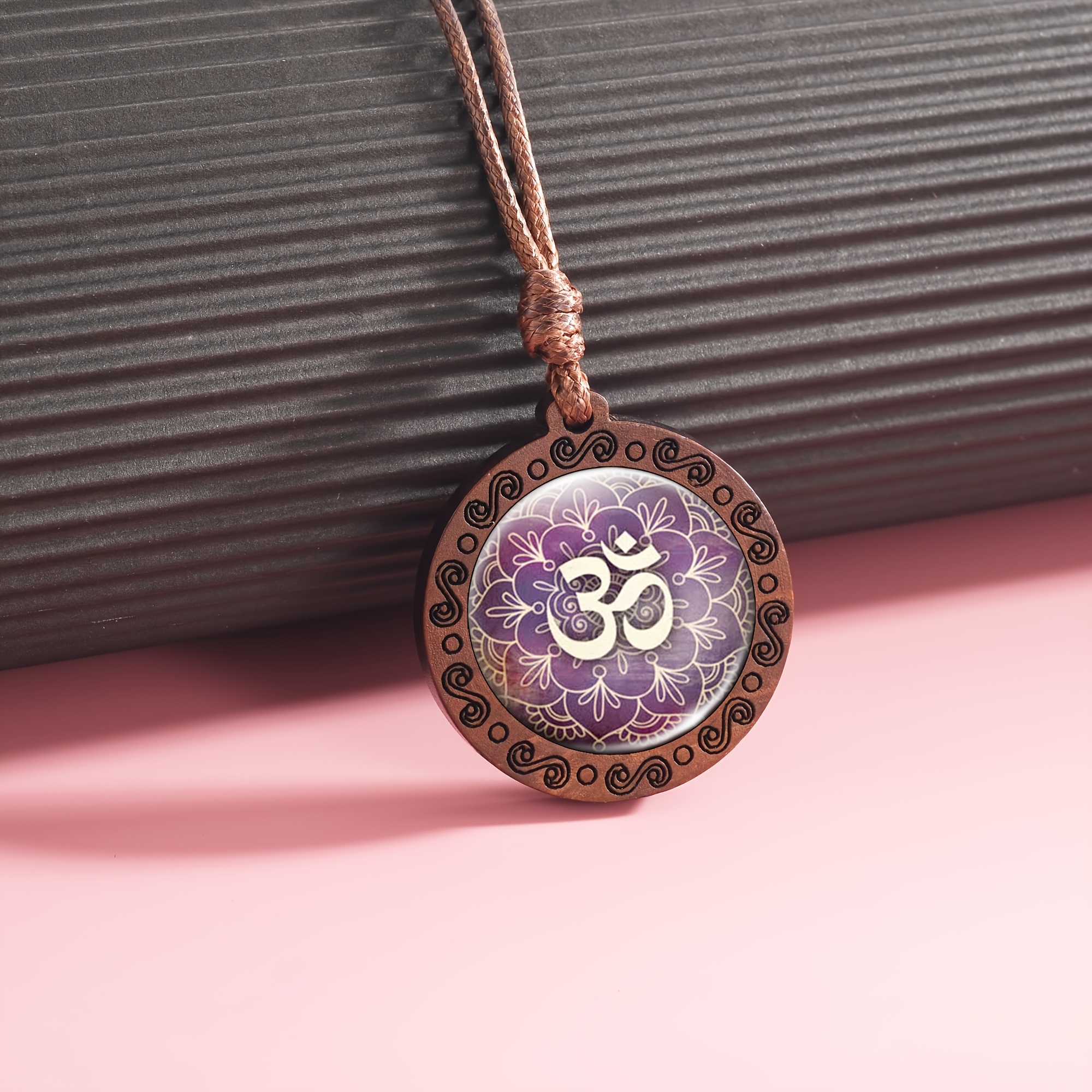 Handcrafted Wooden Necklace Pendant, Round Design